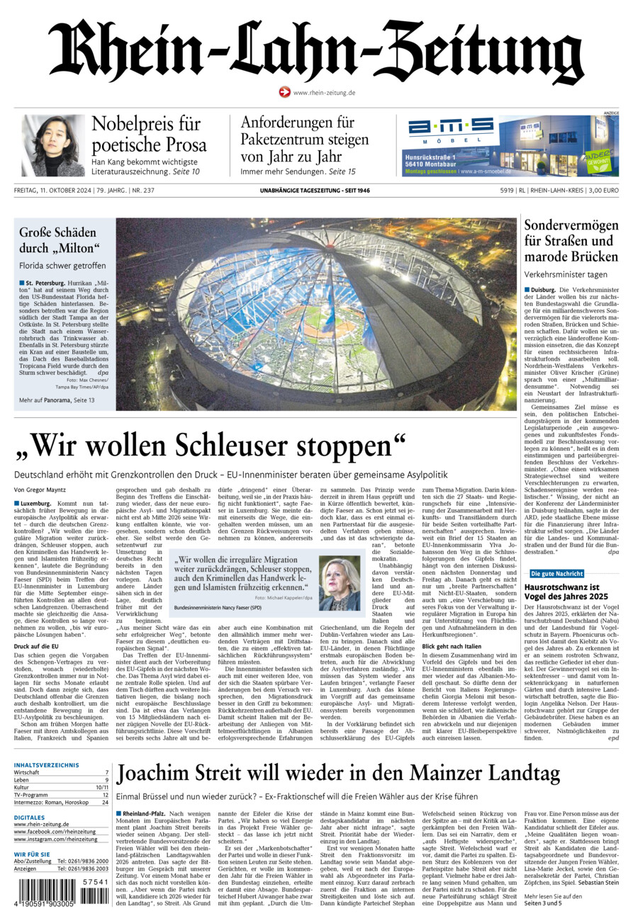 Rhein-Lahn-Zeitung vom Freitag, 11.10.2024