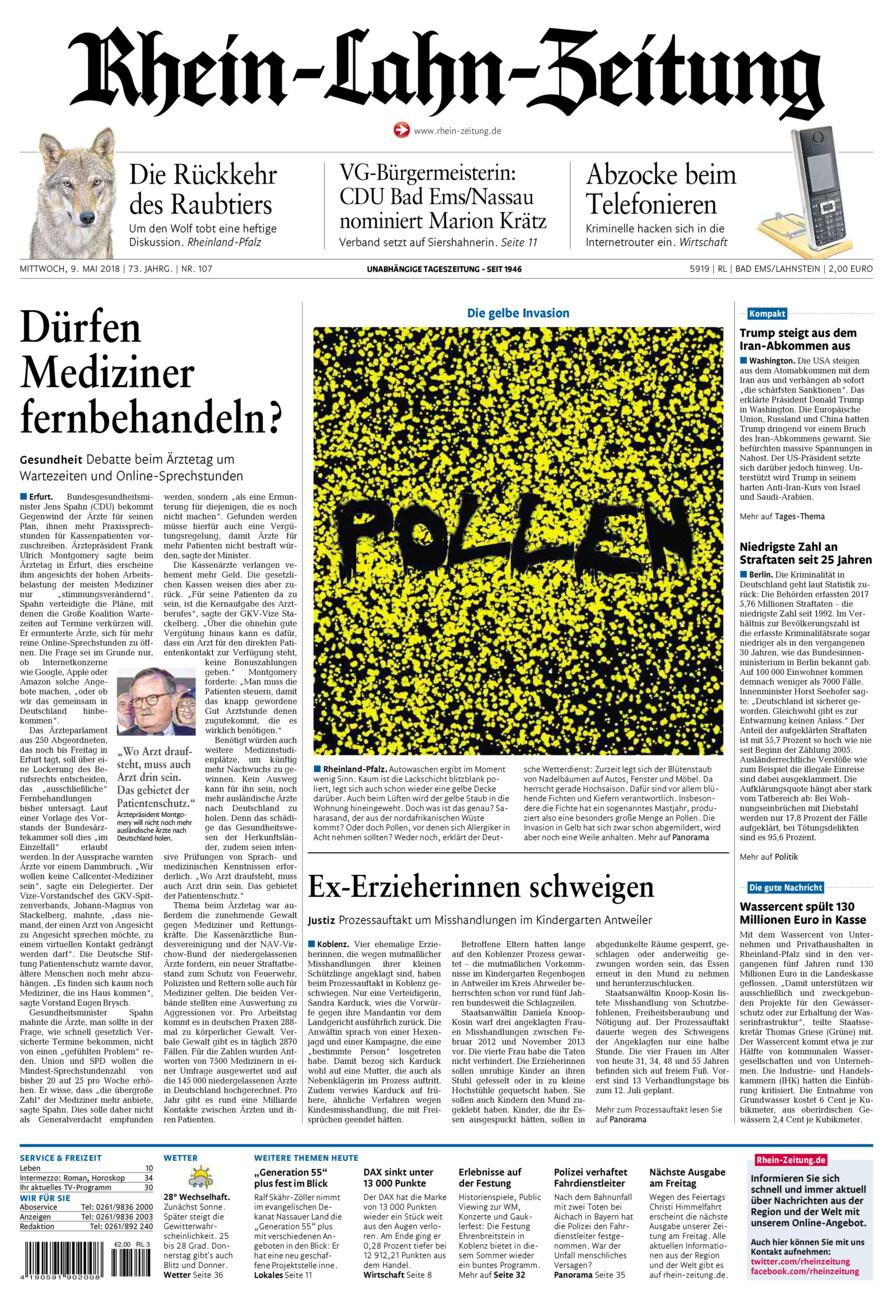Rhein-Lahn-Zeitung vom Mittwoch, 09.05.2018