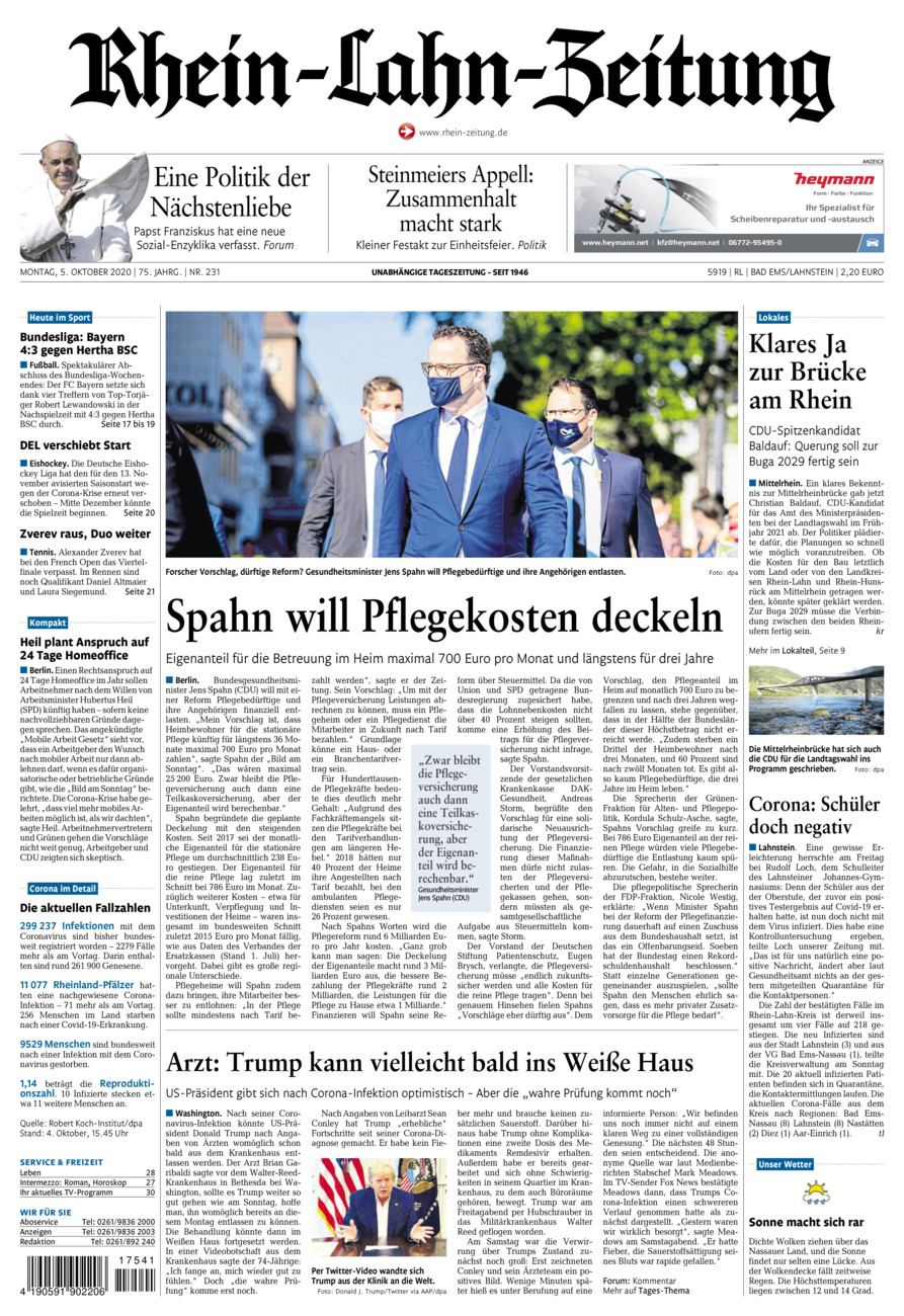 Rhein-Lahn-Zeitung vom Montag, 05.10.2020