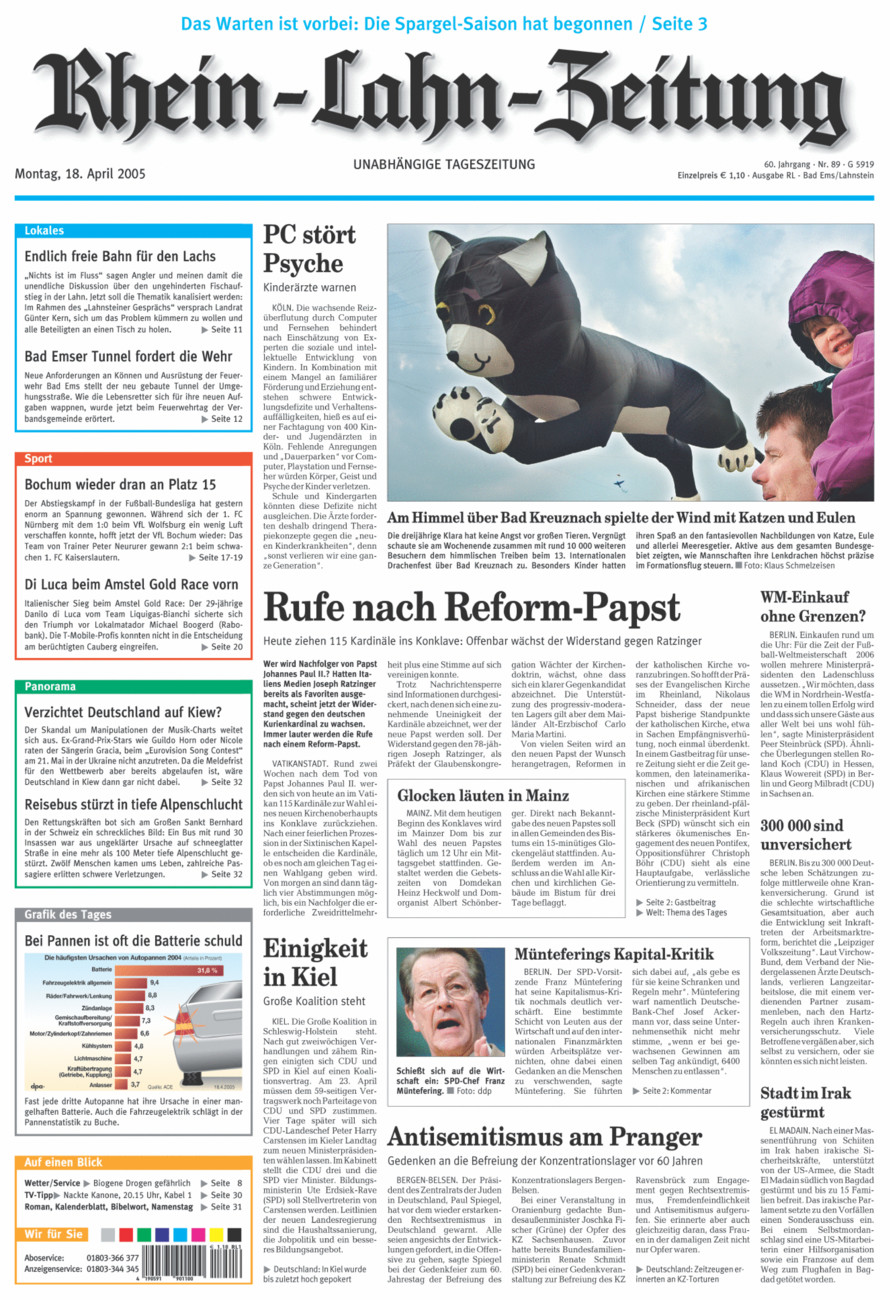 Rhein-Lahn-Zeitung vom Montag, 18.04.2005