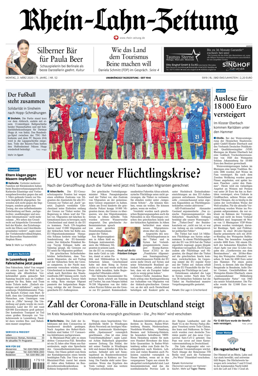Rhein-Lahn-Zeitung vom Montag, 02.03.2020