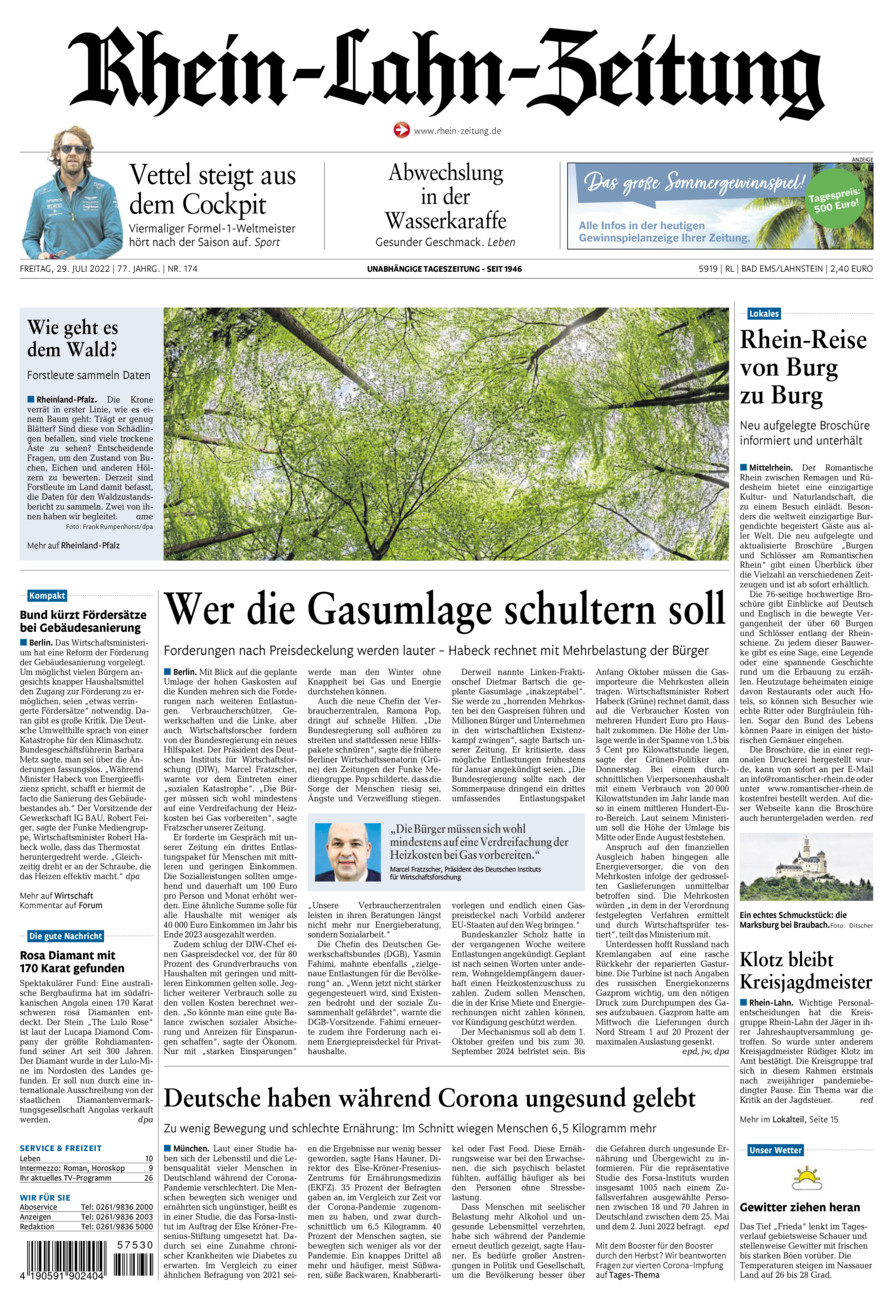 Rhein-Lahn-Zeitung vom Freitag, 29.07.2022