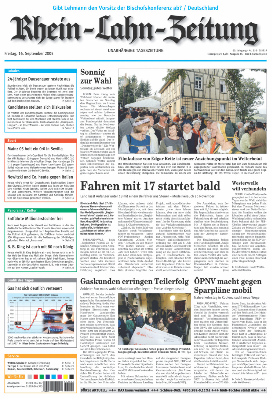Rhein-Lahn-Zeitung vom Freitag, 16.09.2005