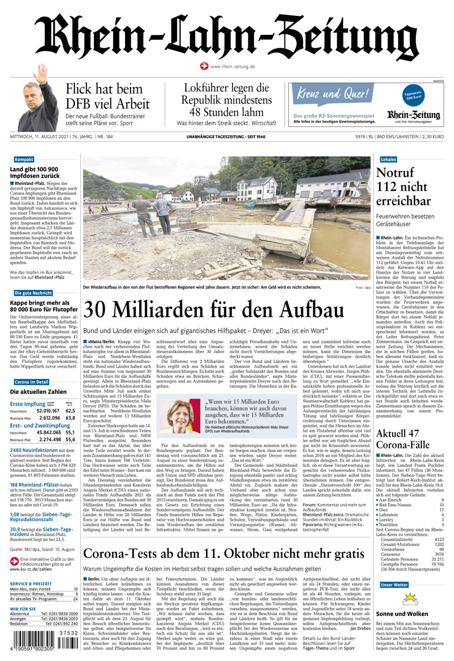 Rhein-Lahn-Zeitung vom Mittwoch, 11.08.2021