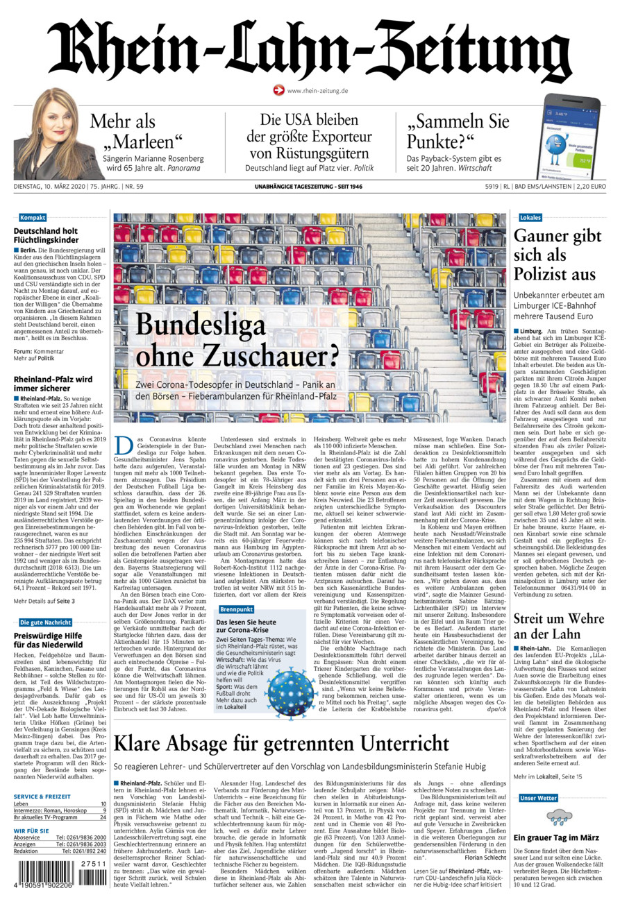 Rhein-Lahn-Zeitung vom Dienstag, 10.03.2020