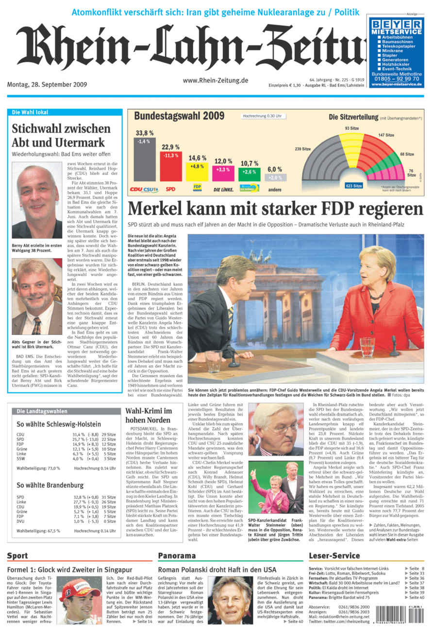Rhein-Lahn-Zeitung vom Montag, 28.09.2009