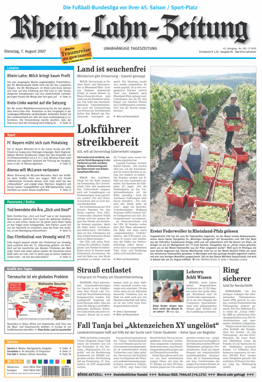 Rhein-Lahn-Zeitung vom Dienstag, 07.08.2007