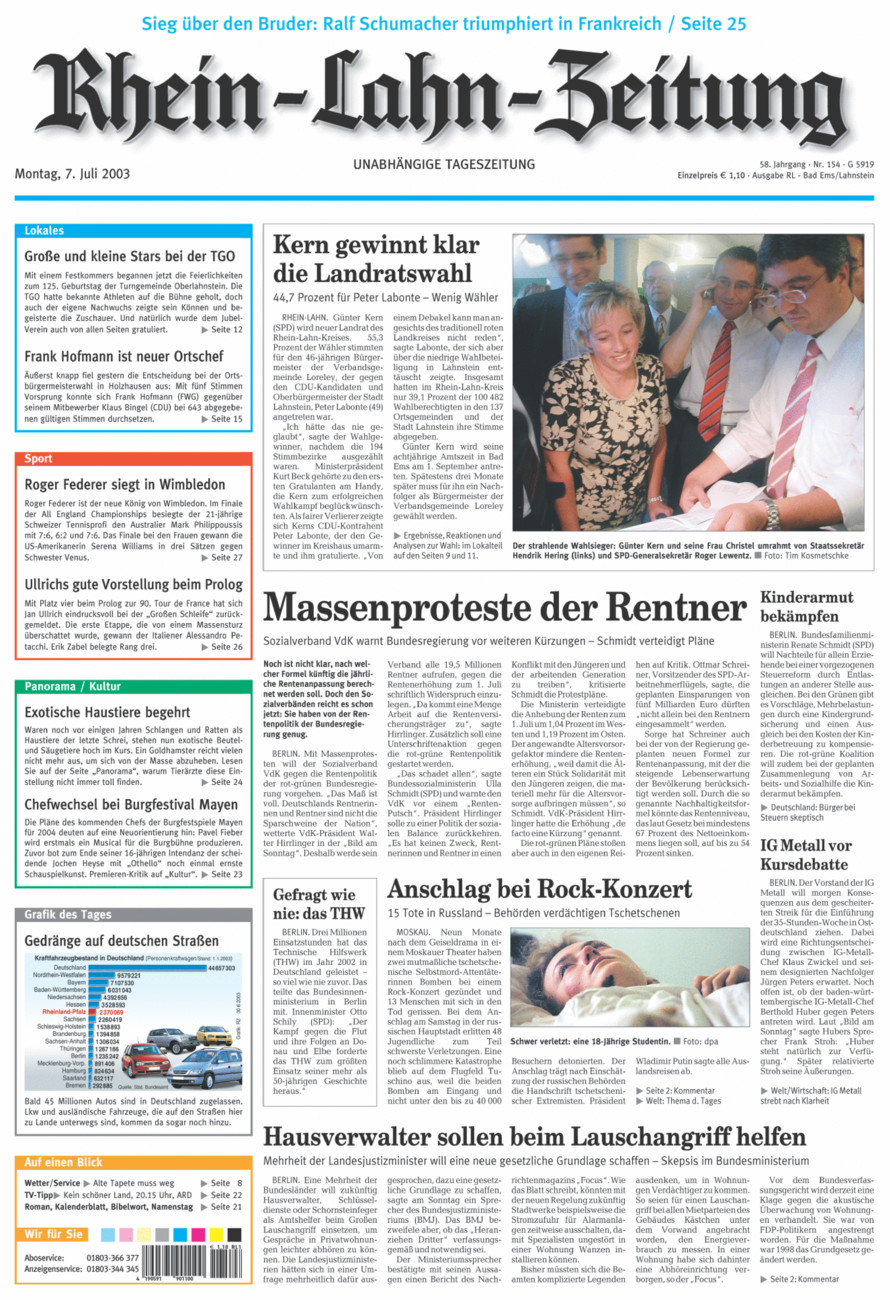 Rhein-Lahn-Zeitung vom Montag, 07.07.2003