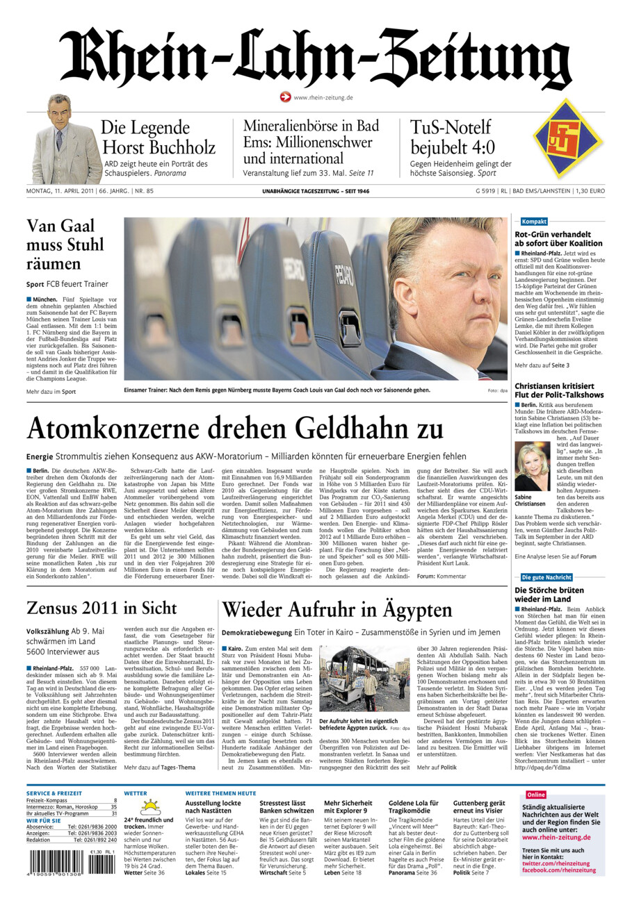 Rhein-Lahn-Zeitung vom Montag, 11.04.2011