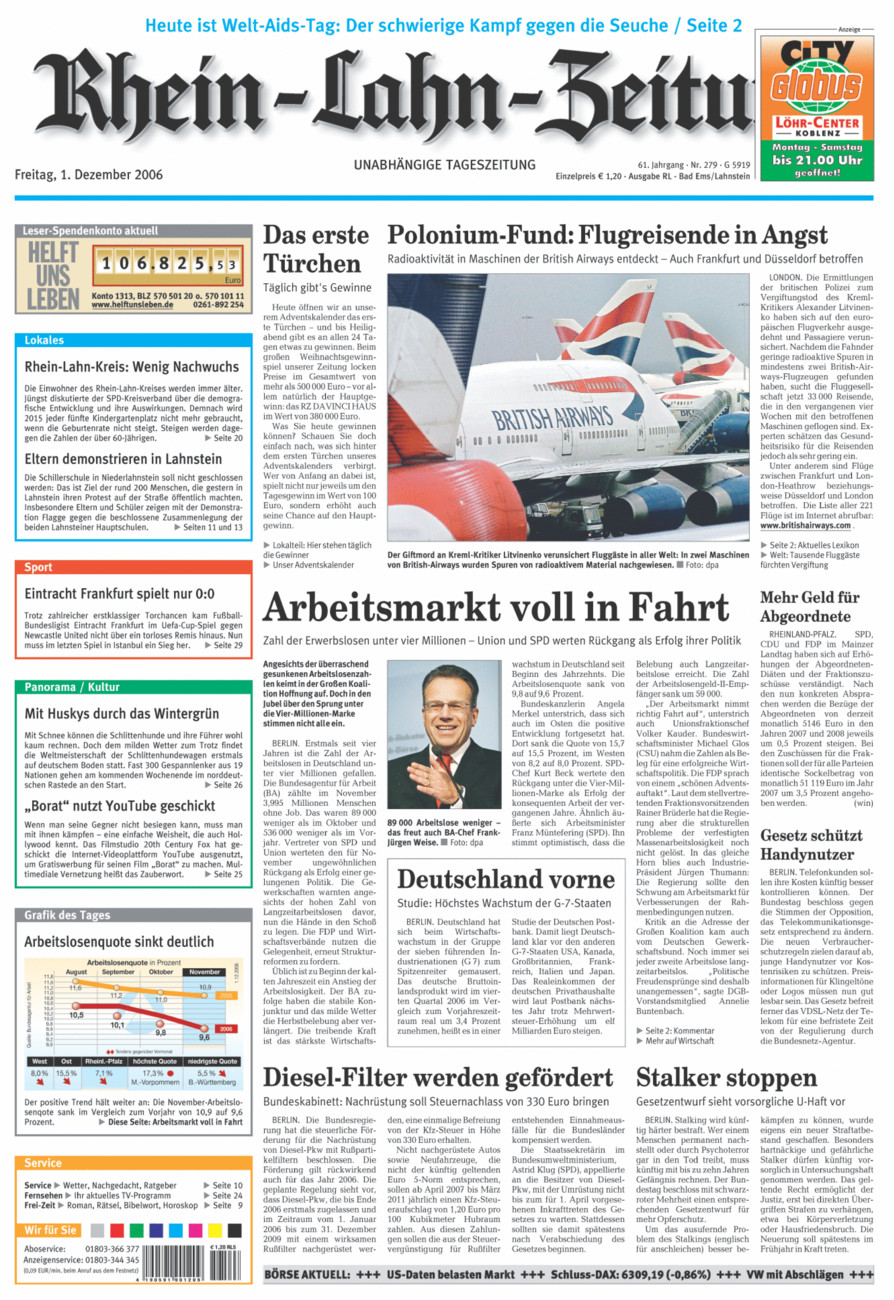 Rhein-Lahn-Zeitung vom Freitag, 01.12.2006