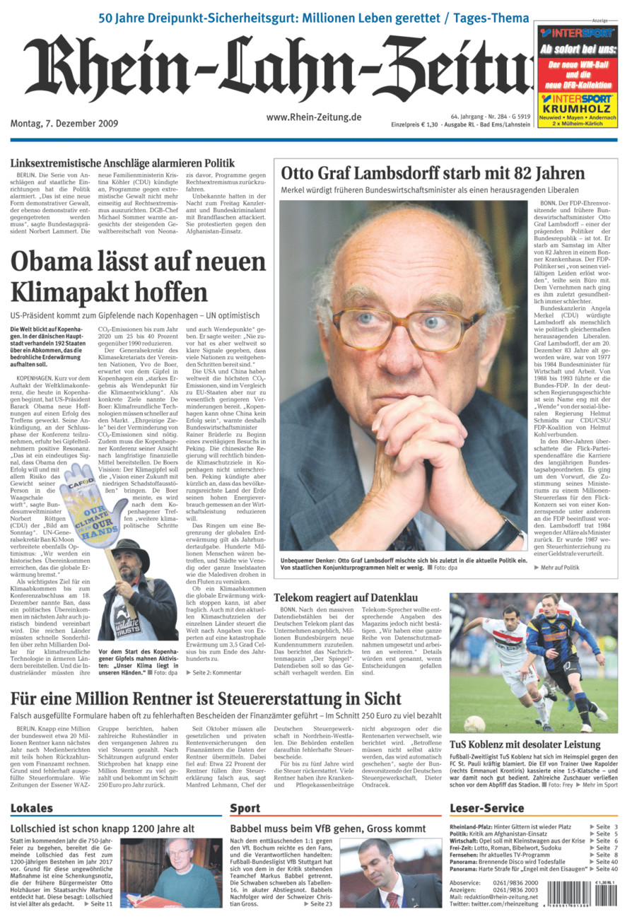 Rhein-Lahn-Zeitung vom Montag, 07.12.2009