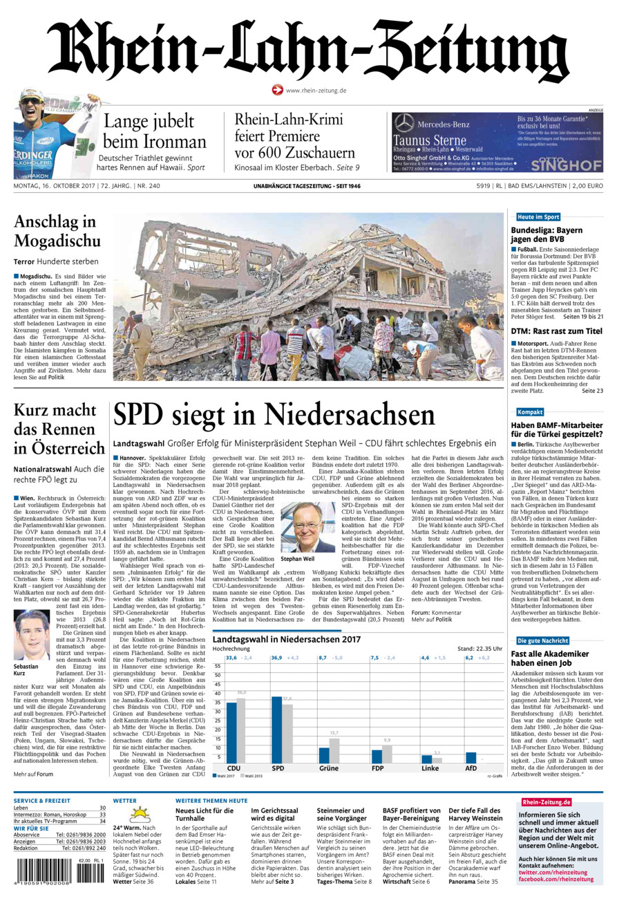 Rhein-Lahn-Zeitung vom Montag, 16.10.2017