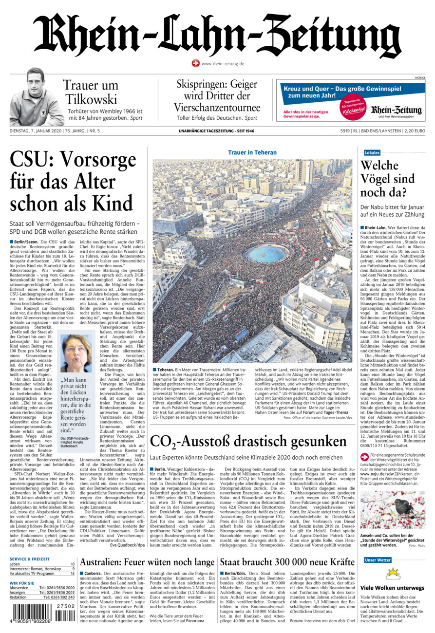 Rhein-Lahn-Zeitung vom Dienstag, 07.01.2020