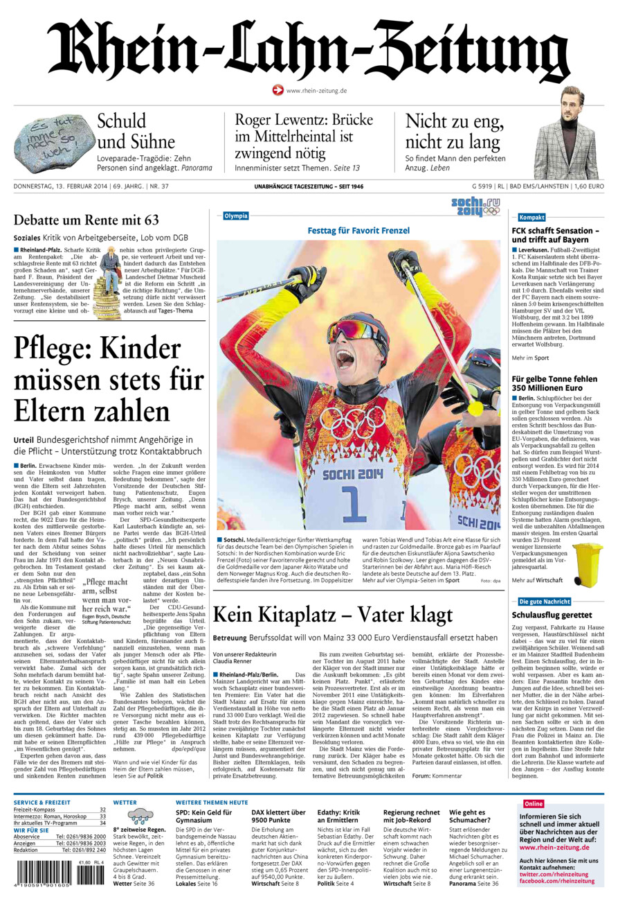 Rhein-Lahn-Zeitung vom Donnerstag, 13.02.2014