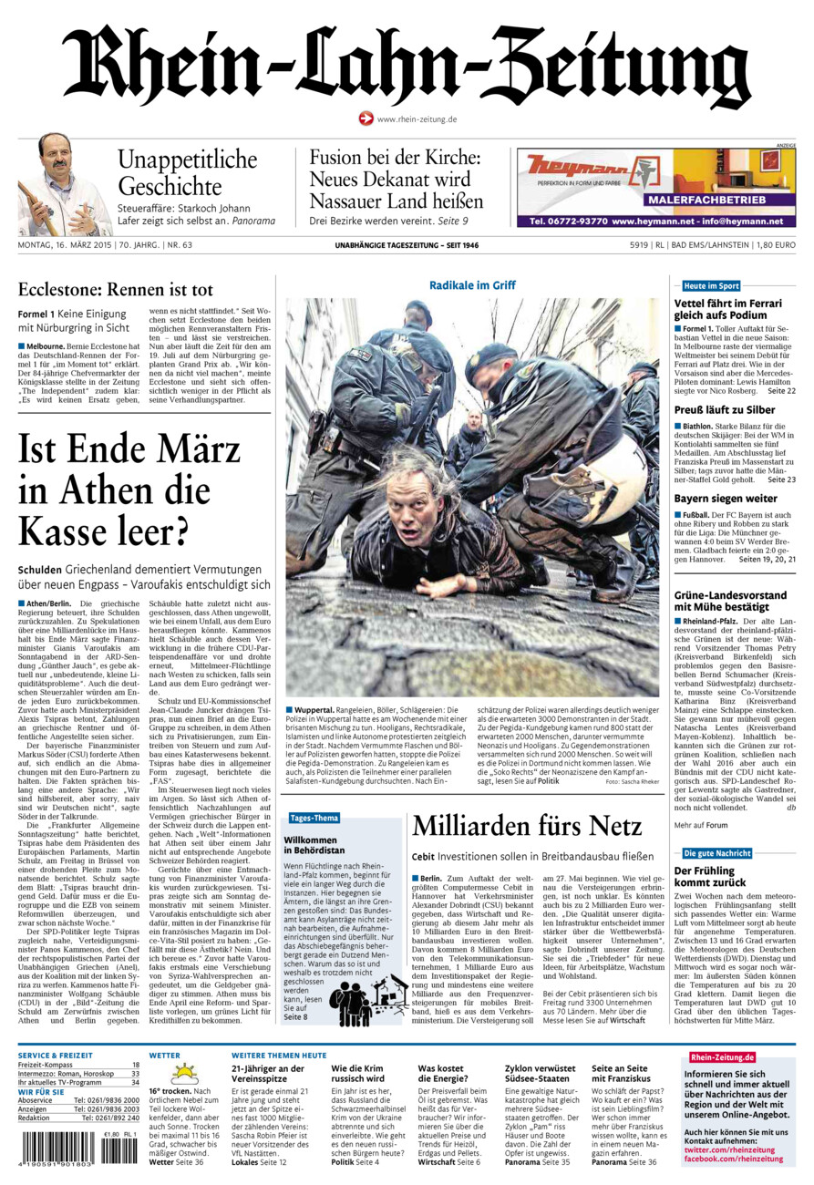 Rhein-Lahn-Zeitung vom Montag, 16.03.2015
