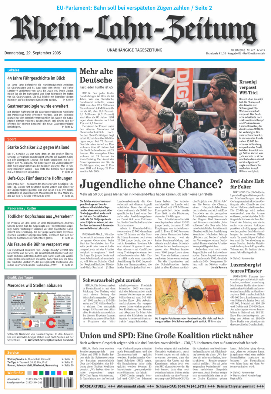 Rhein-Lahn-Zeitung vom Donnerstag, 29.09.2005