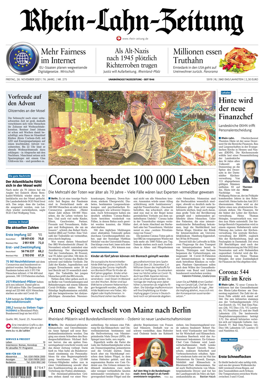Rhein-Lahn-Zeitung vom Freitag, 26.11.2021