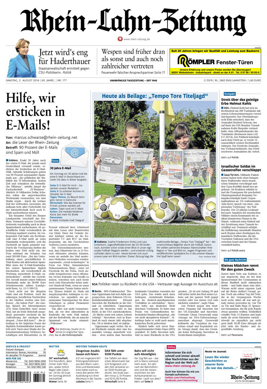 Rhein-Lahn-Zeitung vom Samstag, 02.08.2014