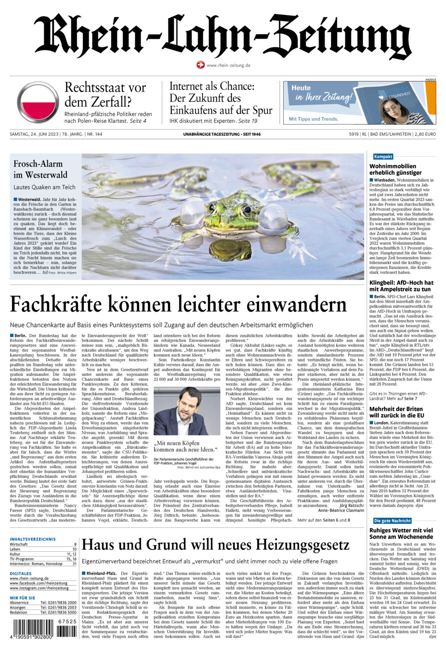Rhein-Lahn-Zeitung vom Samstag, 24.06.2023
