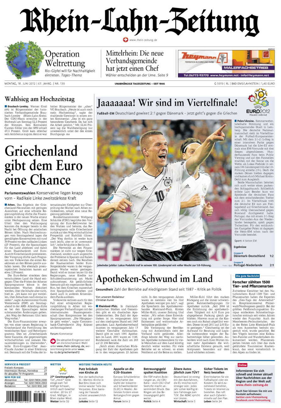 Rhein-Lahn-Zeitung vom Montag, 18.06.2012