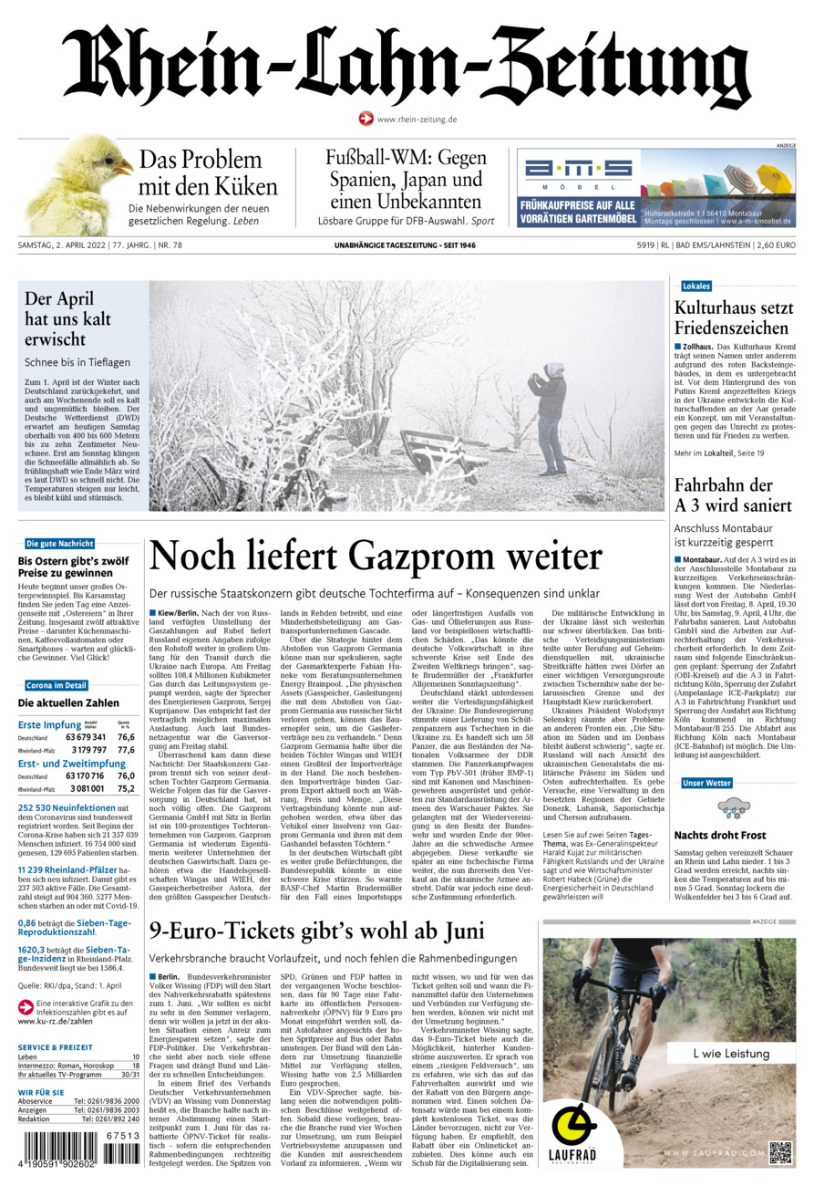 Rhein-Lahn-Zeitung vom Samstag, 02.04.2022