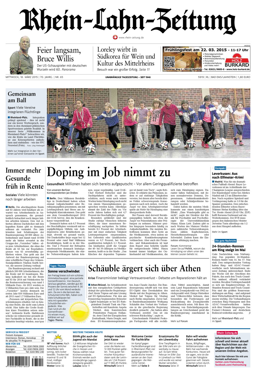 Rhein-Lahn-Zeitung vom Mittwoch, 18.03.2015