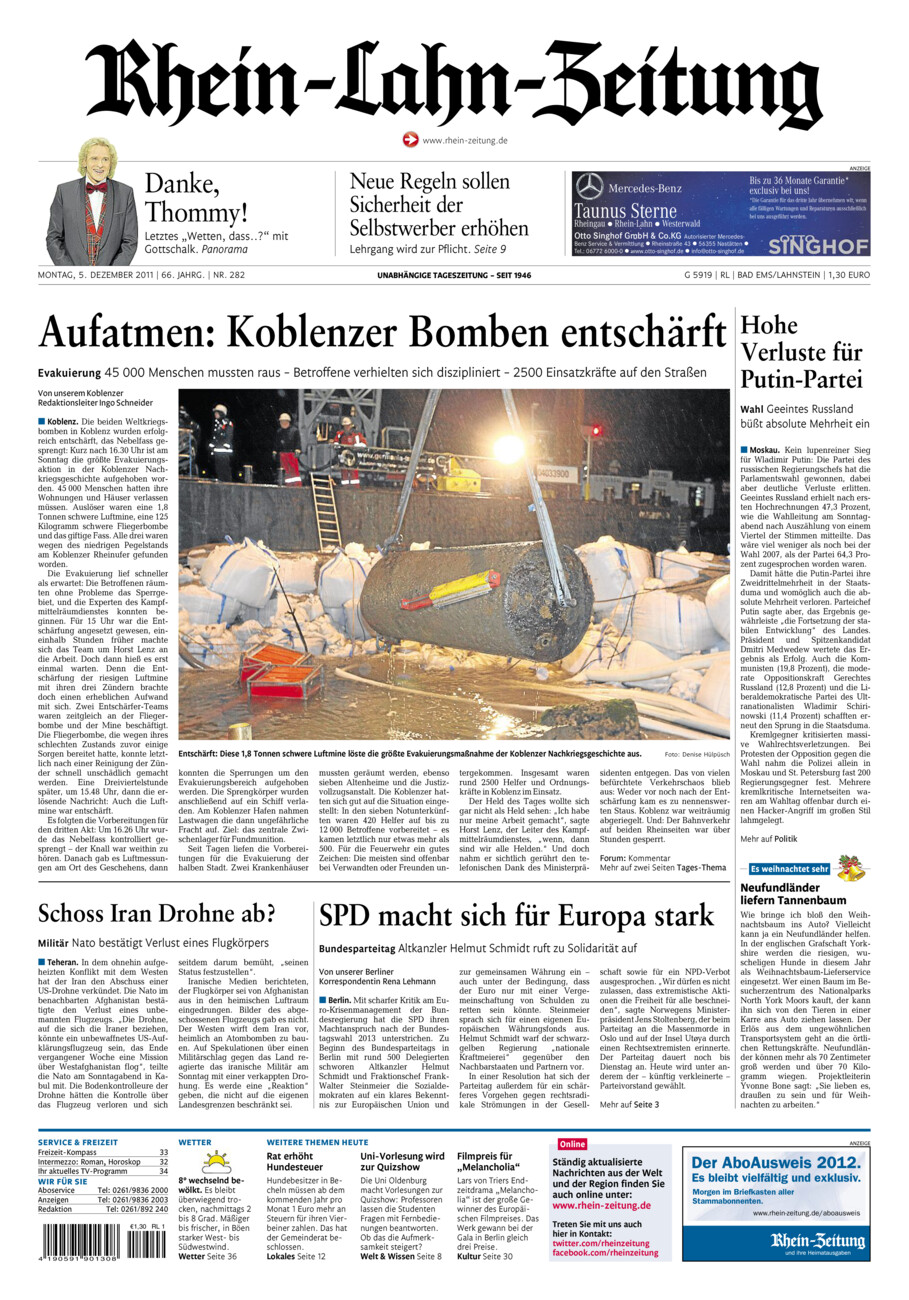 Rhein-Lahn-Zeitung vom Montag, 05.12.2011