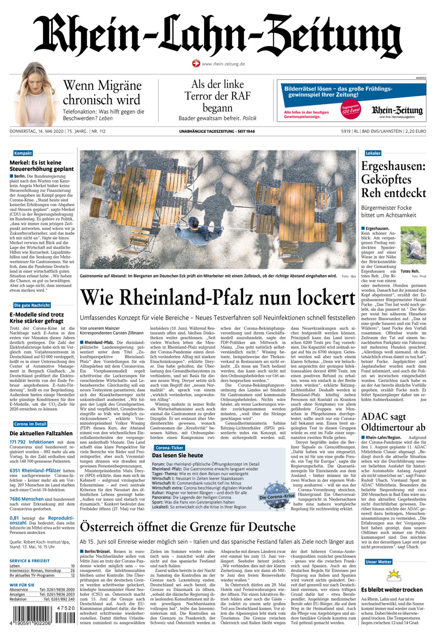 Rhein-Lahn-Zeitung vom Donnerstag, 14.05.2020