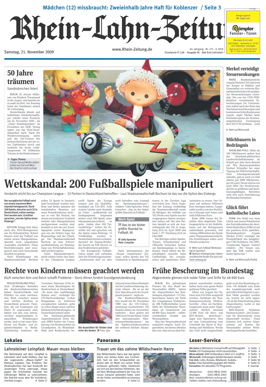 Rhein-Lahn-Zeitung vom Samstag, 21.11.2009