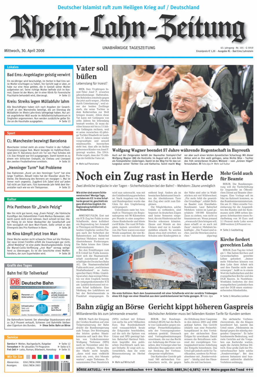 Rhein-Lahn-Zeitung vom Mittwoch, 30.04.2008