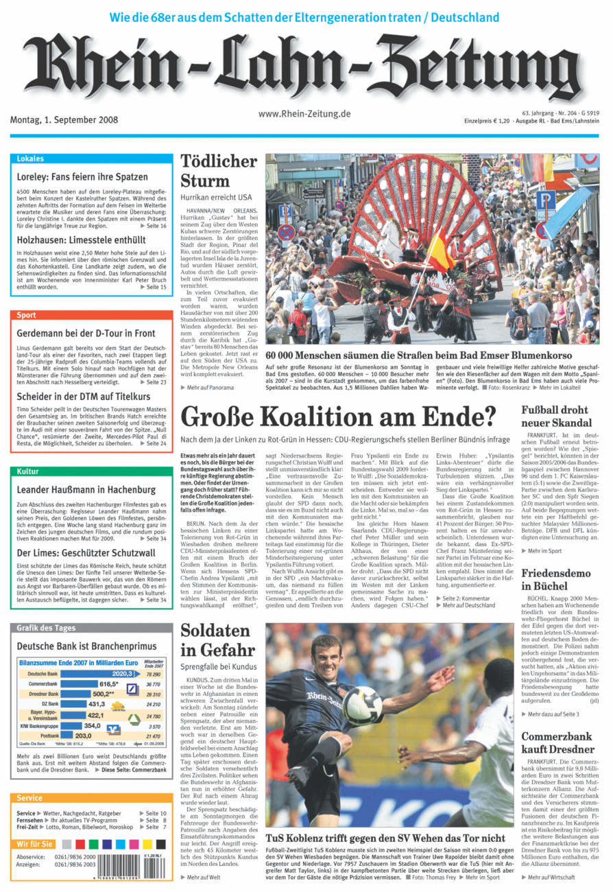Rhein-Lahn-Zeitung vom Montag, 01.09.2008