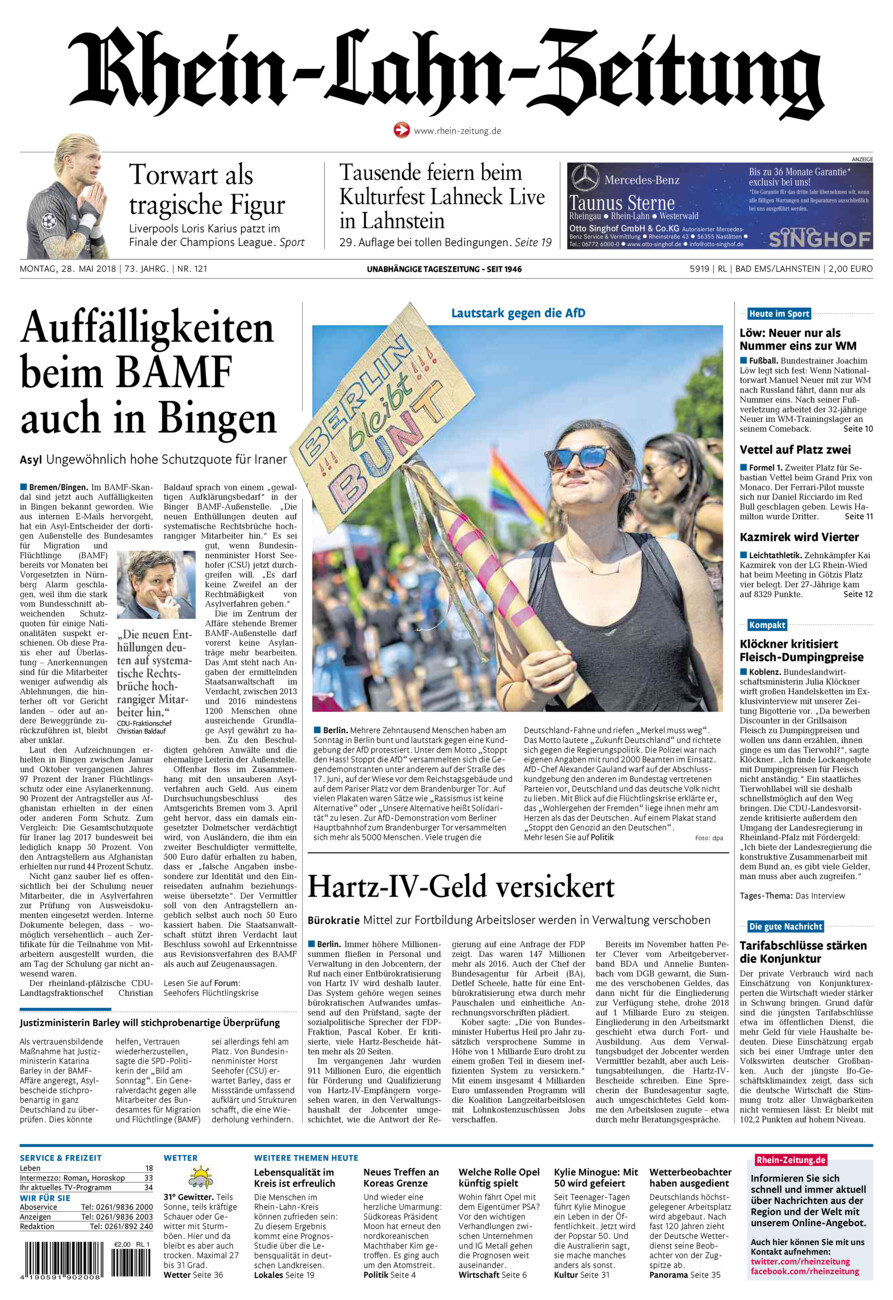Rhein-Lahn-Zeitung vom Montag, 28.05.2018