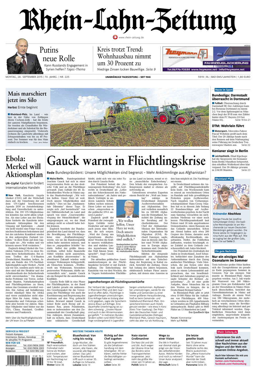 Rhein-Lahn-Zeitung vom Montag, 28.09.2015