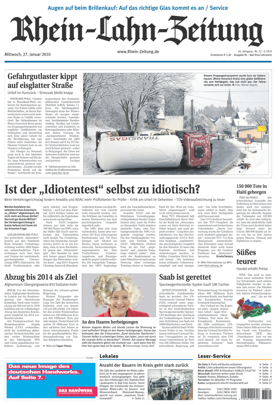 Rhein-Lahn-Zeitung vom Mittwoch, 27.01.2010