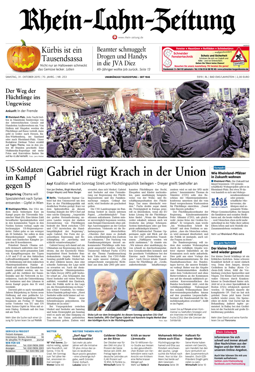 Rhein-Lahn-Zeitung vom Samstag, 31.10.2015