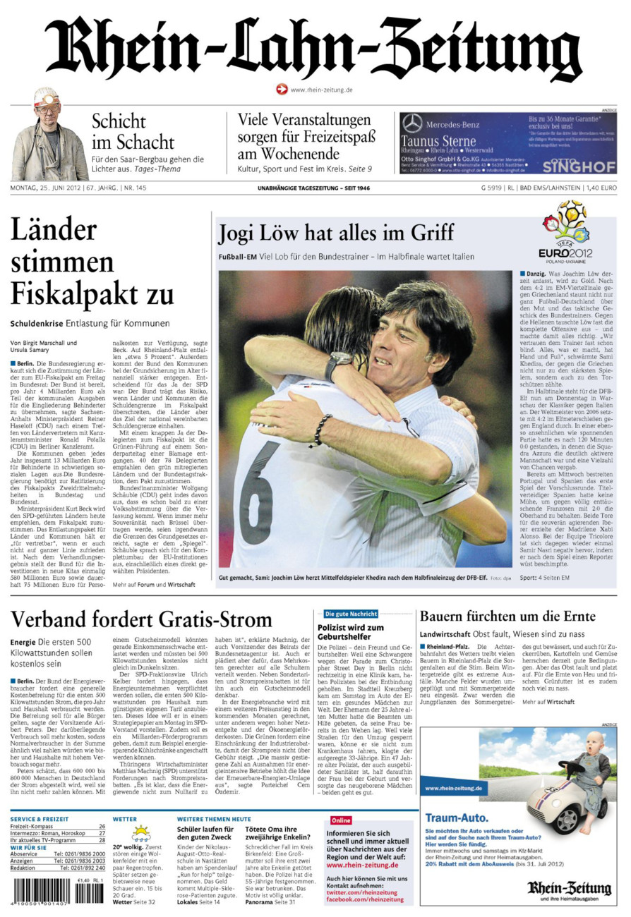 Rhein-Lahn-Zeitung vom Montag, 25.06.2012