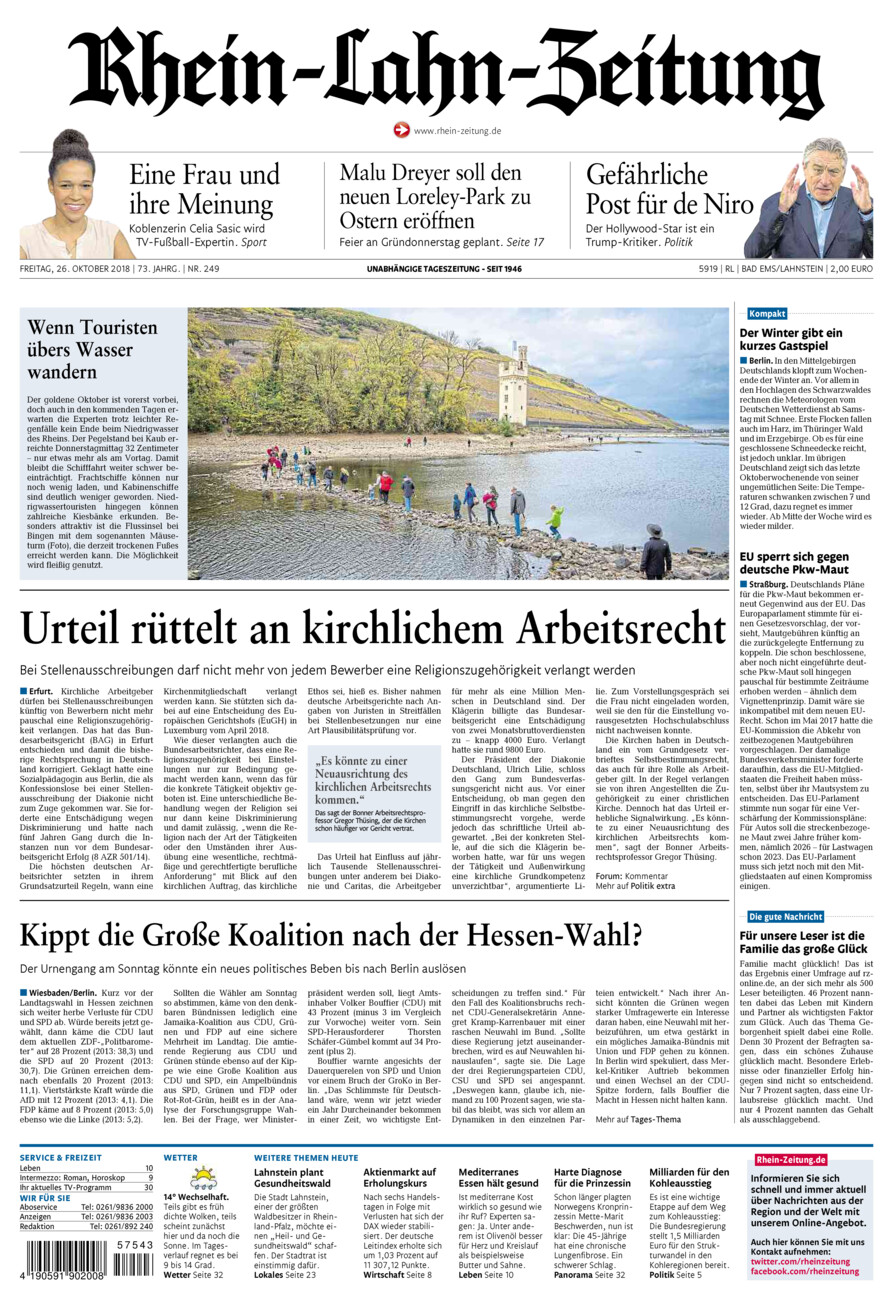 Rhein-Lahn-Zeitung vom Freitag, 26.10.2018