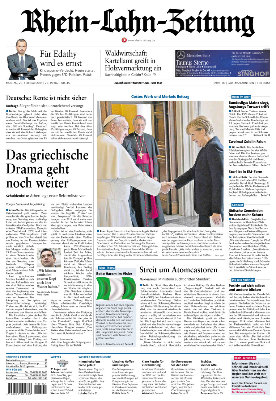 Rhein-Lahn-Zeitung vom Montag, 23.02.2015