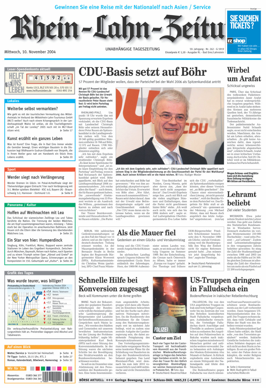 Rhein-Lahn-Zeitung vom Mittwoch, 10.11.2004