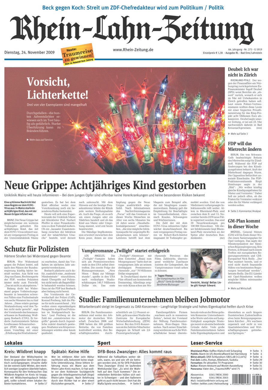 Rhein-Lahn-Zeitung vom Dienstag, 24.11.2009