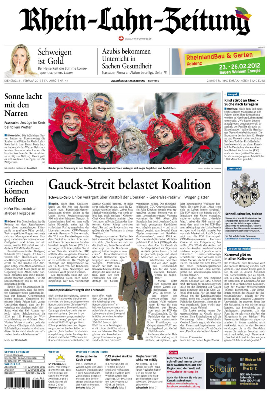 Rhein-Lahn-Zeitung vom Dienstag, 21.02.2012