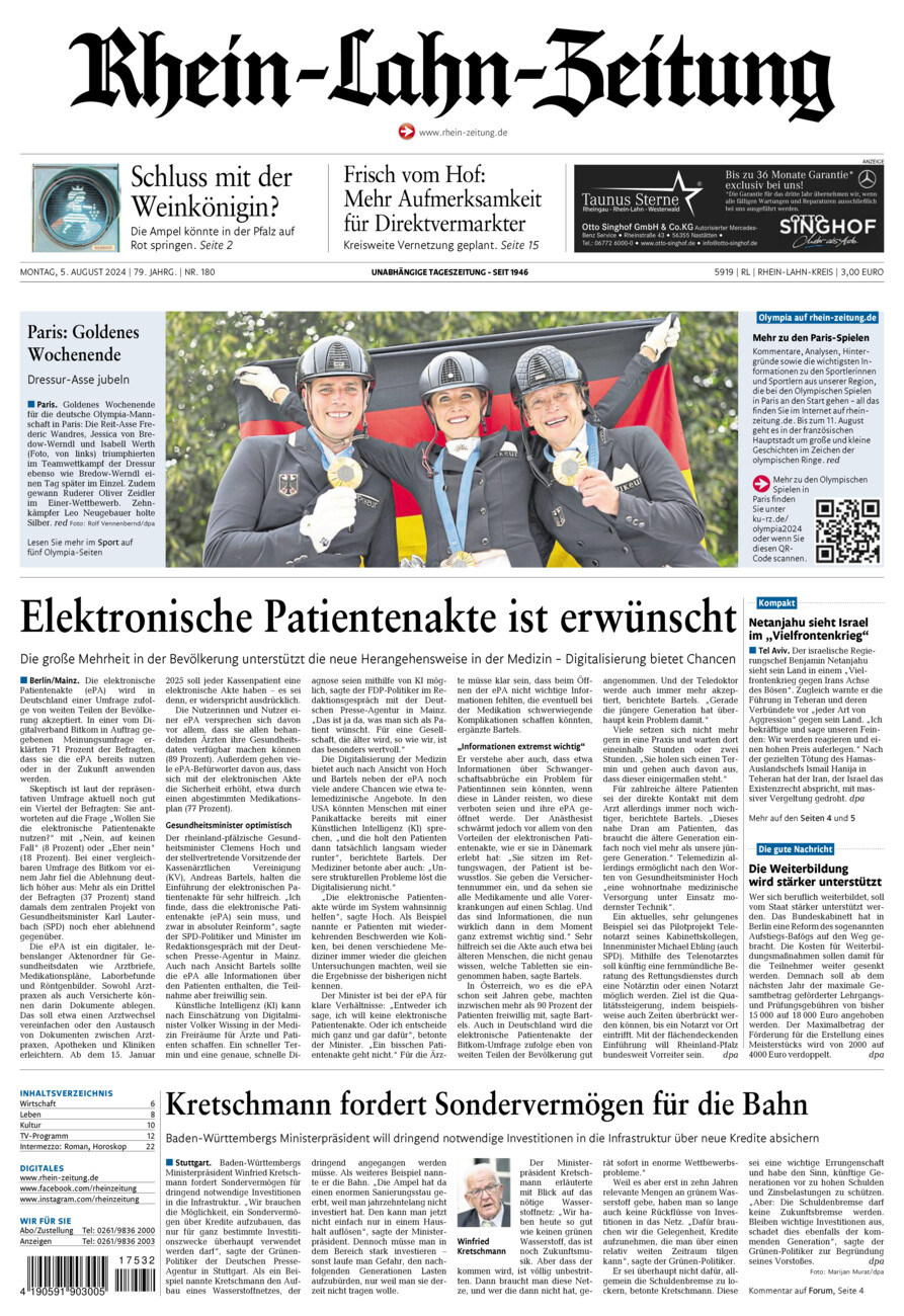 Rhein-Lahn-Zeitung vom Montag, 05.08.2024