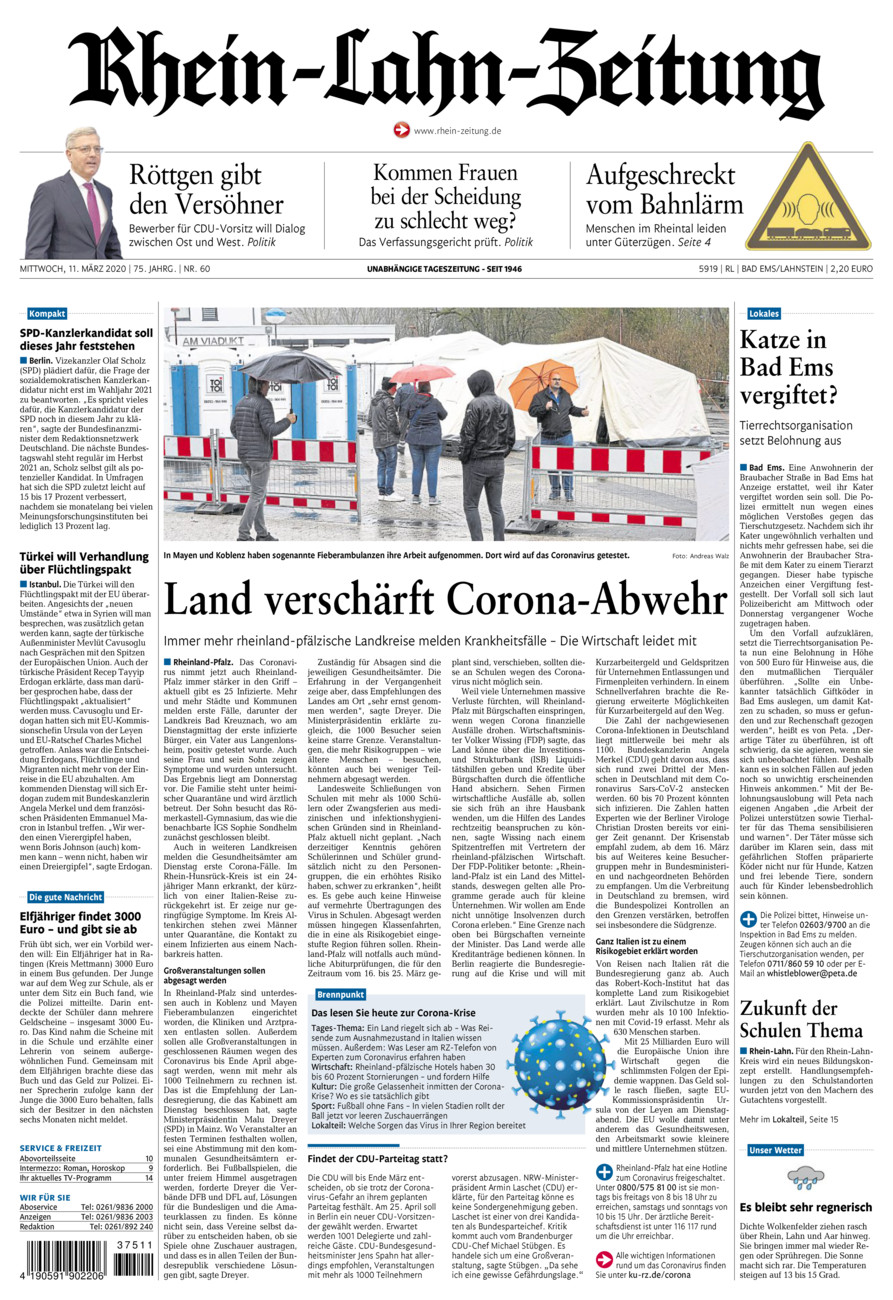 Rhein-Lahn-Zeitung vom Mittwoch, 11.03.2020