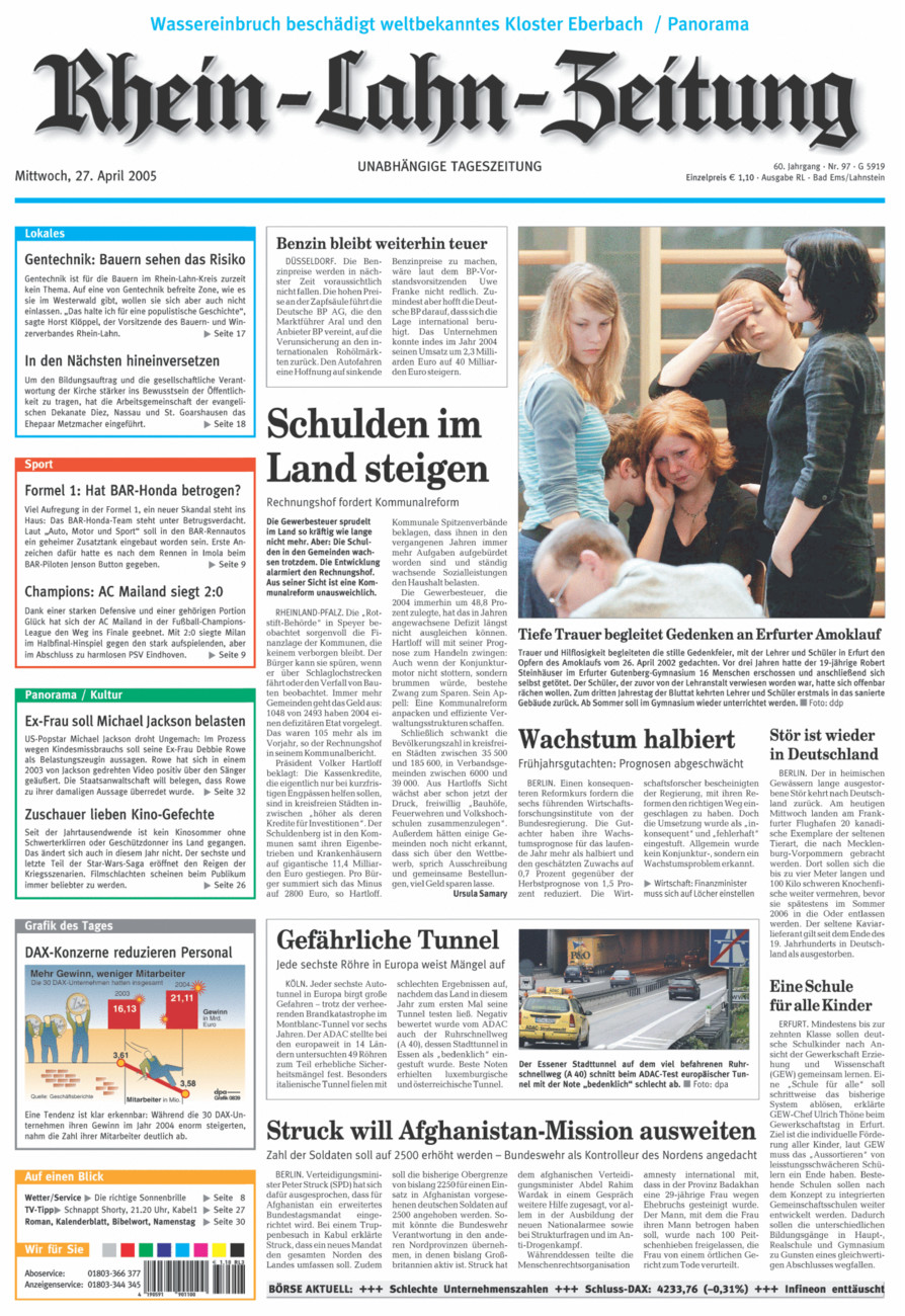 Rhein-Lahn-Zeitung vom Mittwoch, 27.04.2005