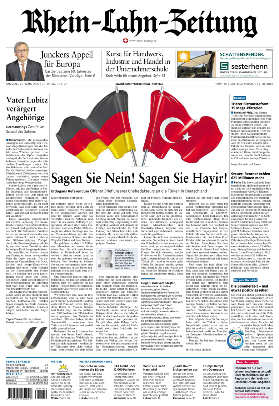 Rhein-Lahn-Zeitung vom Samstag, 25.03.2017