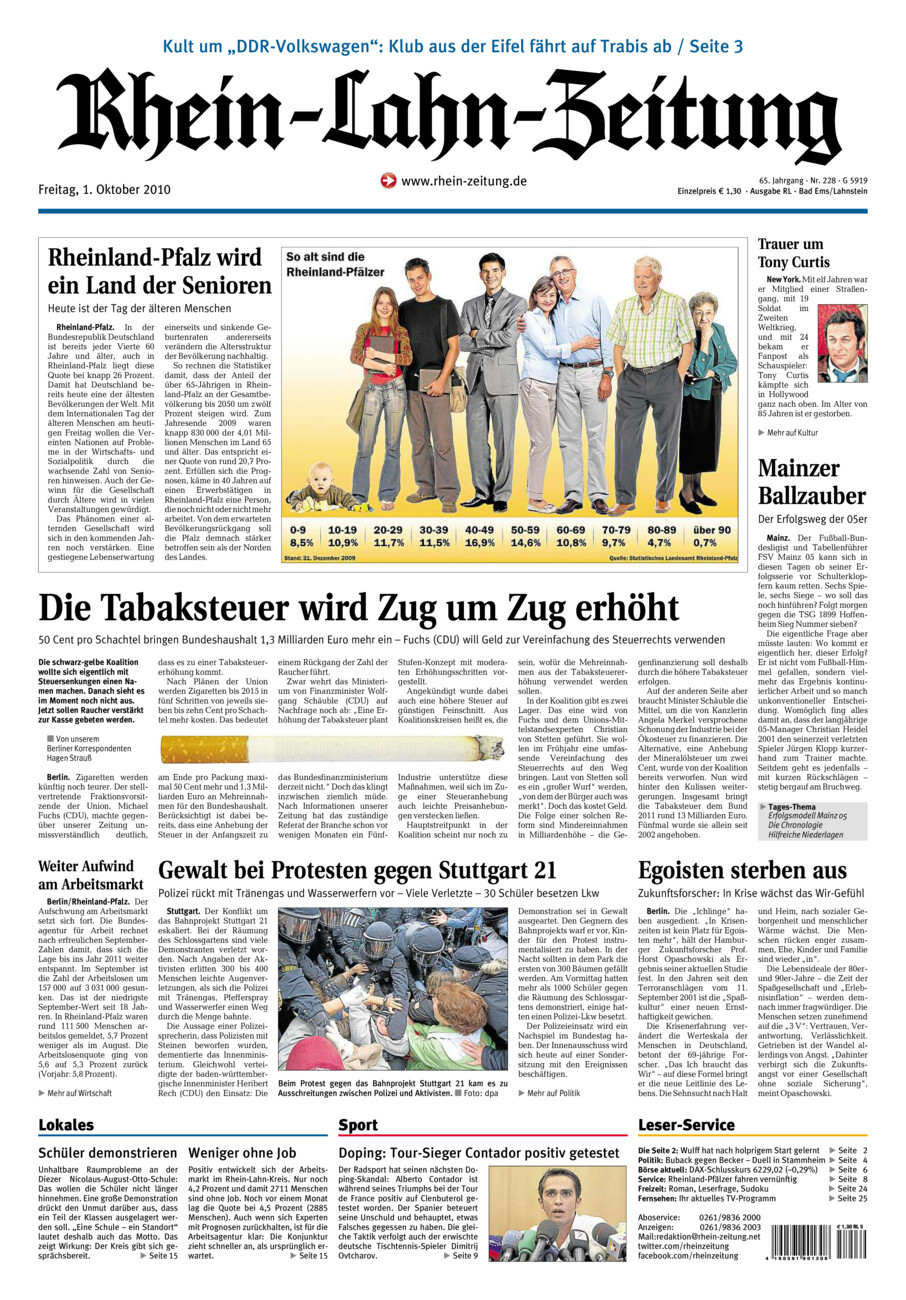 Rhein-Lahn-Zeitung vom Freitag, 01.10.2010