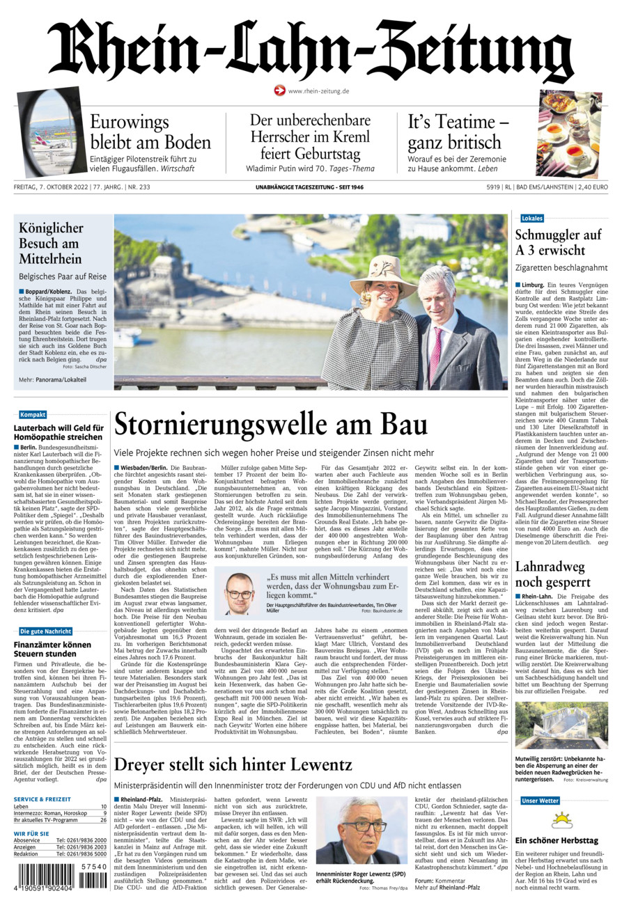 Rhein-Lahn-Zeitung vom Freitag, 07.10.2022