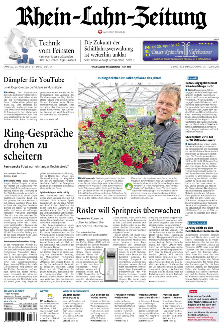 Rhein-Lahn-Zeitung vom Samstag, 21.04.2012