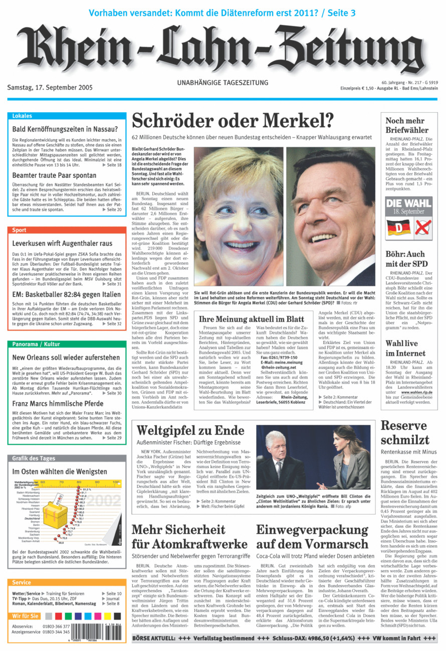Rhein-Lahn-Zeitung vom Samstag, 17.09.2005