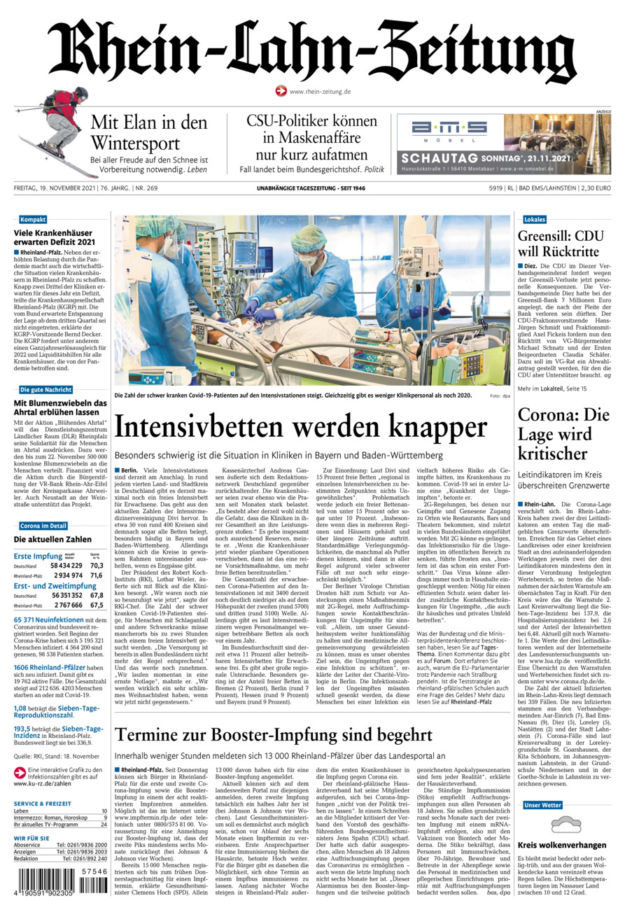 Rhein-Lahn-Zeitung vom Freitag, 19.11.2021